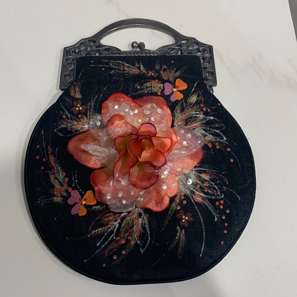 Vintage Black Floral Painted Bag